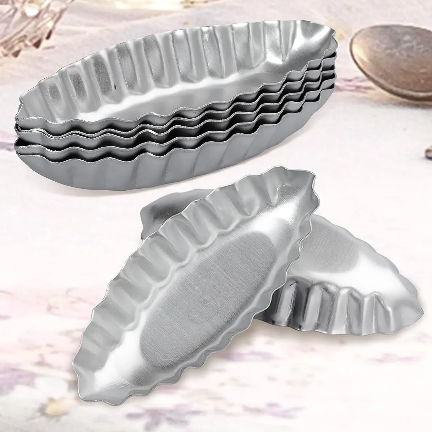 

10pcs Mini Cake Tart Mold Aluminum Boat Shape Mousse Dessert Cupcake Pudding Mould for Kitchen Pastry Baking Accessories