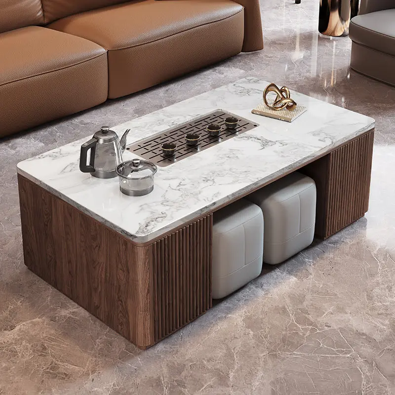 

Solid wood marble kung fu coffee table walnut color tea drinking automatic integrated Sheung Shui villa sofa combination