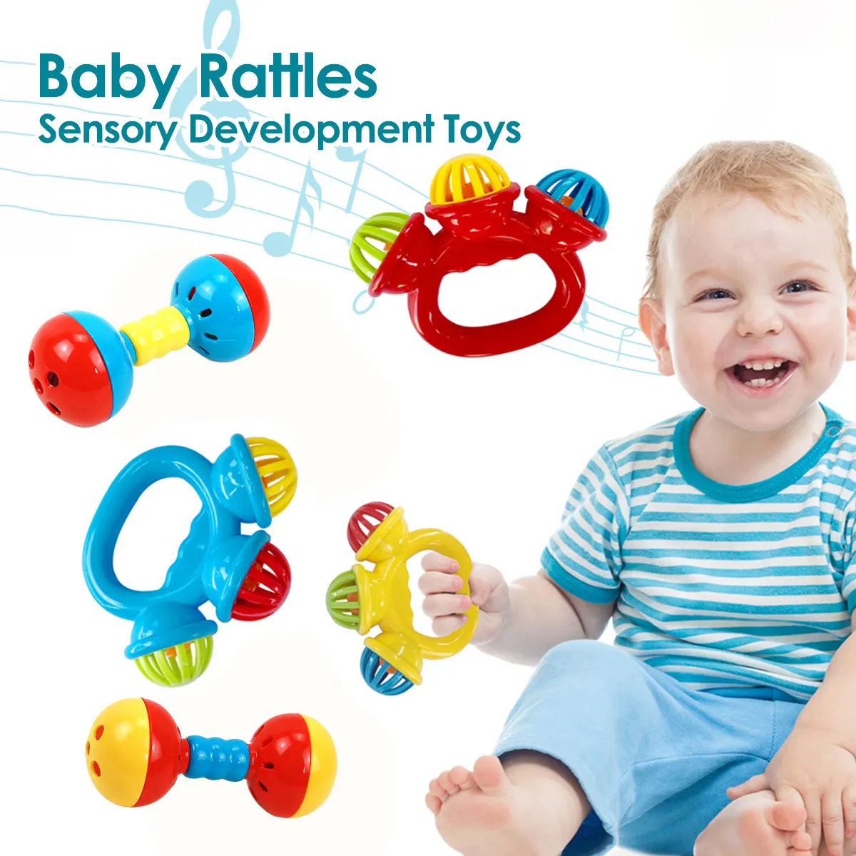 Baby Hand Shaking Rattle Bell Colorful Early Education Sensory Developmental Toy for 0‑12 Months Newborn Infant