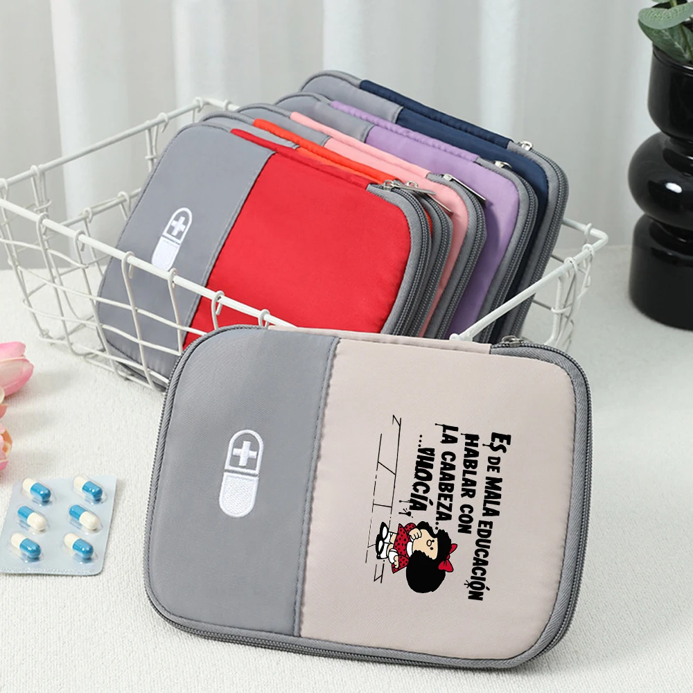 Mafalda Cartoon Pattern Block Portable Large Capacity Medication Organizer Medical Storage Bag for Home Travel Business Trips