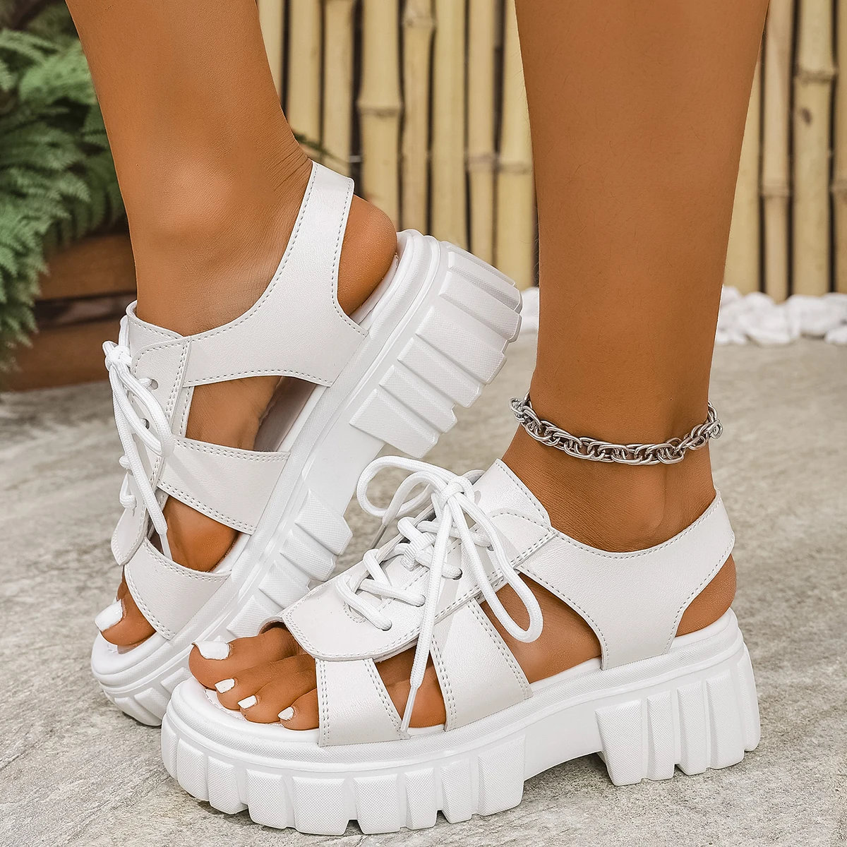 

Women Sandals Comfortable Platform Sandals Peep Toe Lace-Up Designer Women Shoes Versatile Casual Sporty Style Shoes for Women