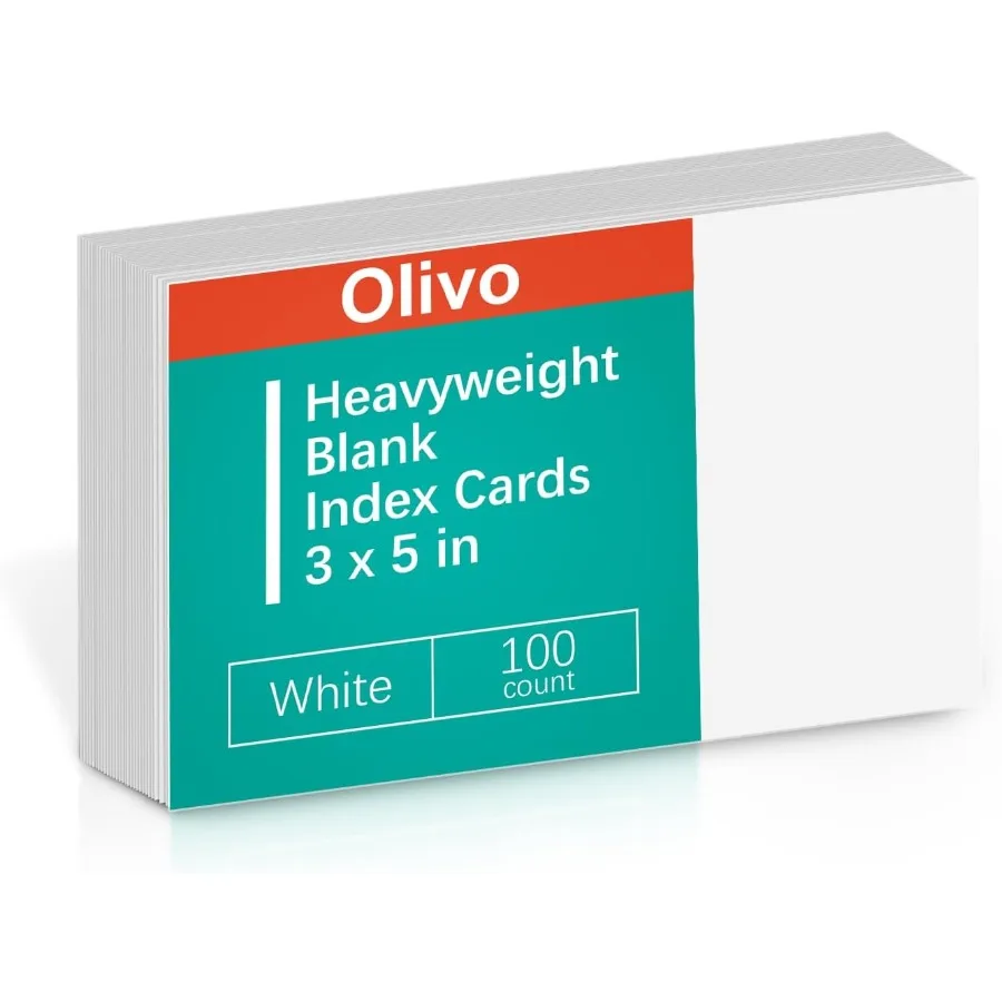 بطاقات فهرس فارغة 3 × 5 بطاقات ملاحظات فلاش غير مبطنة 3 × 5 بوصة بيضاء 100 عدد 200 جرام ثقيل الوزن