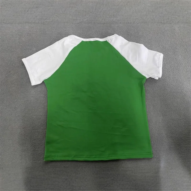 Summer New Y2K Leisure Color Blocked Embroidered Nigeria Letter Green T-Shirt Trend 2026 Women's Clothing Crop Top view 4