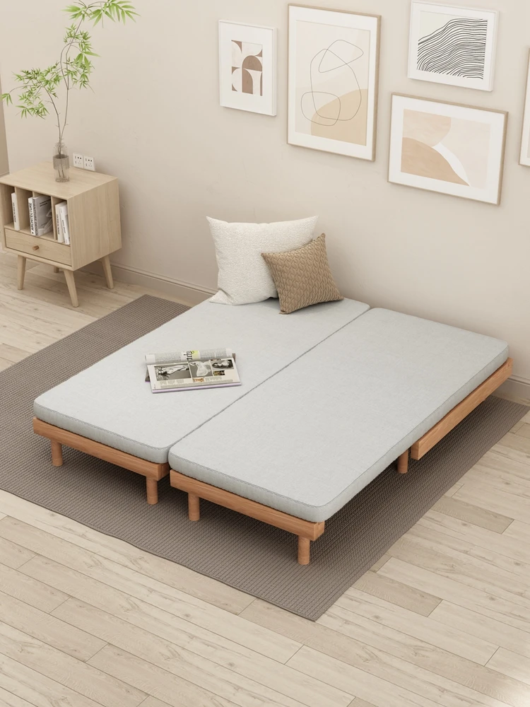 All solid wood sofa bed, oak, modern simple pull-out retractable bed, small apartment tatami single bed 1 meter folding