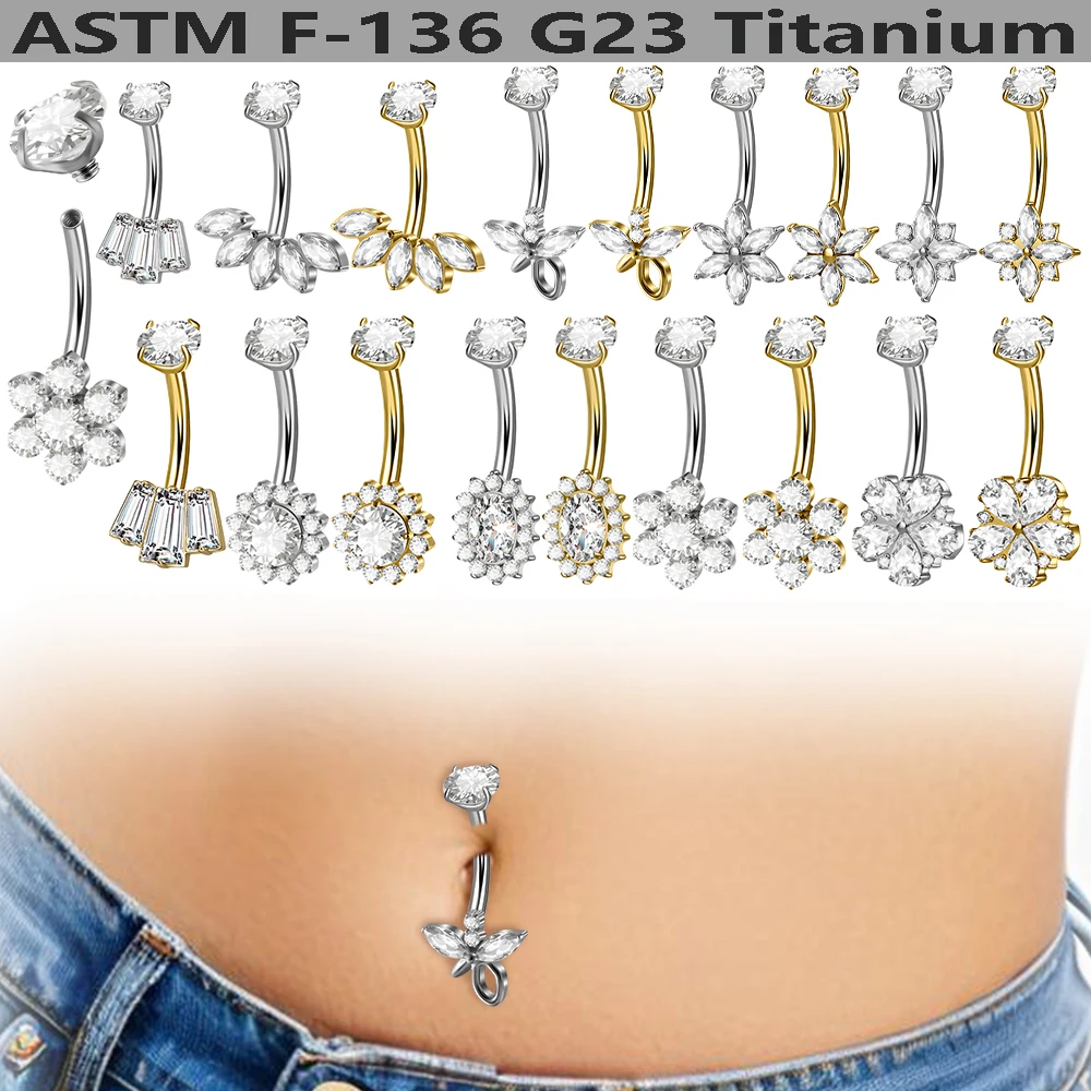 1PC Titanium Flower Navel Piercing Zirconia Belly Button Rings Belly Navel Rings Internal Thread for Women Piercing Body Jewelry
