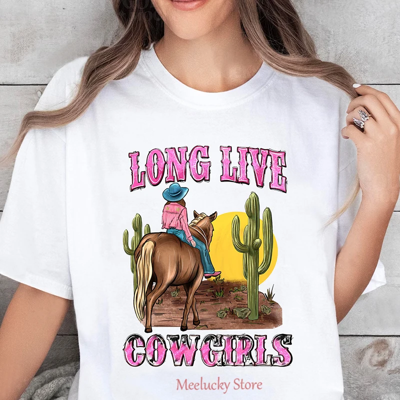 Long live Cowgirls letter print pattern Summer women's refreshing and cool top, pure cotton short sleeved top