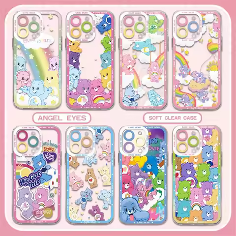 Cute C-Cares Cartoon Bears Clear Case For Samsung Galaxy A55 A15 A54 5G A16 A35 A25 S25 S24 Ultra S23 FE S20 S21 S22 Plus Cover