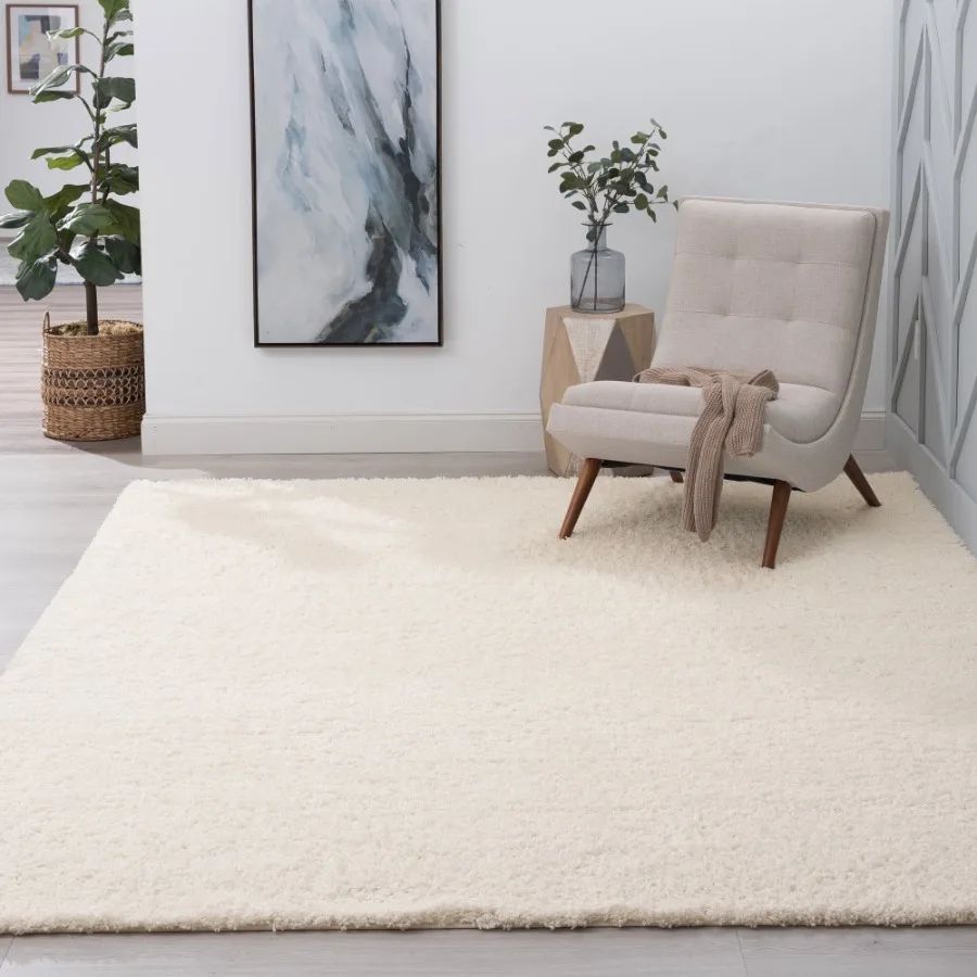 Jersey Shag Transitional Solid Cream Polypropylene Indoor Area Rug 5'x8' Rectangle