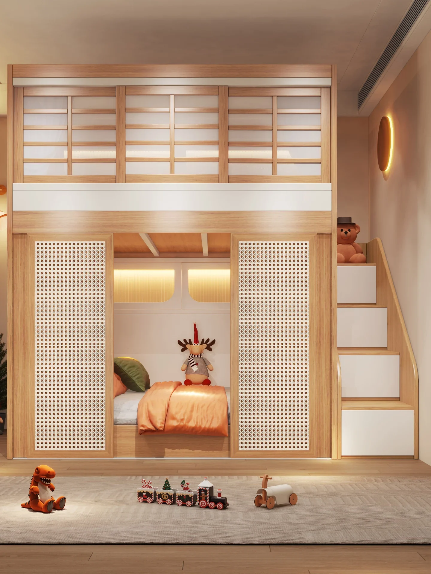 New privacy secret base bed with partition sliding door bunk bed bunk bed does not disturb each