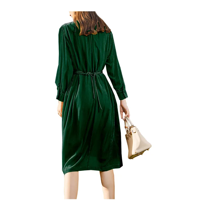 Fengbaoyu Velvet Autumn Winter Lady's Long-sleeved Dress with Loose Round Collar to Keep Warm Dresses for Women Luxury Designer