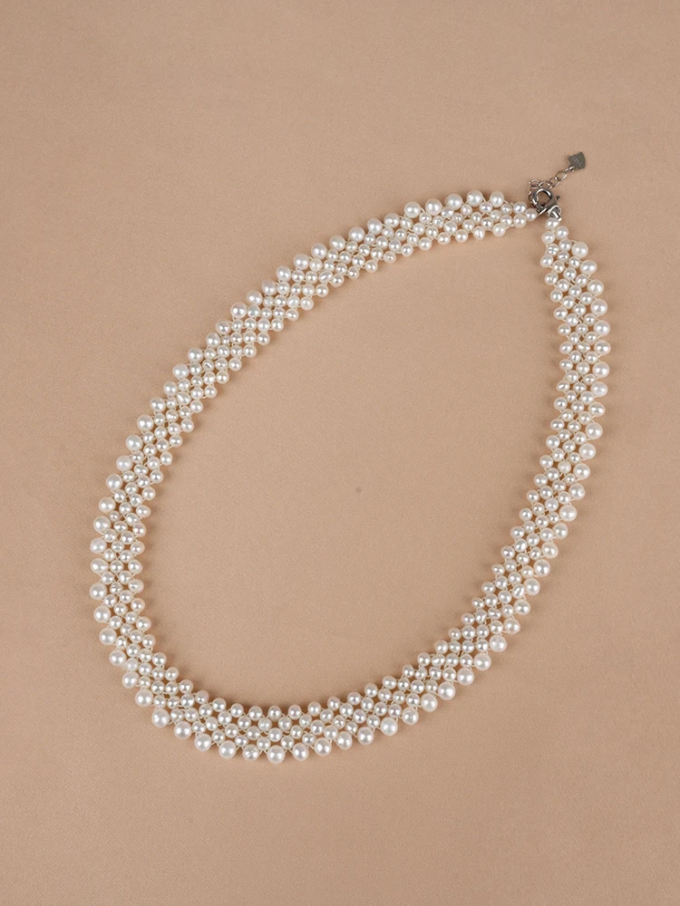 

3-4mm flawless vintage 925sliver pearl Jewelry nature freshwater Pearl classic necklace for Women Girl's choker jewelry