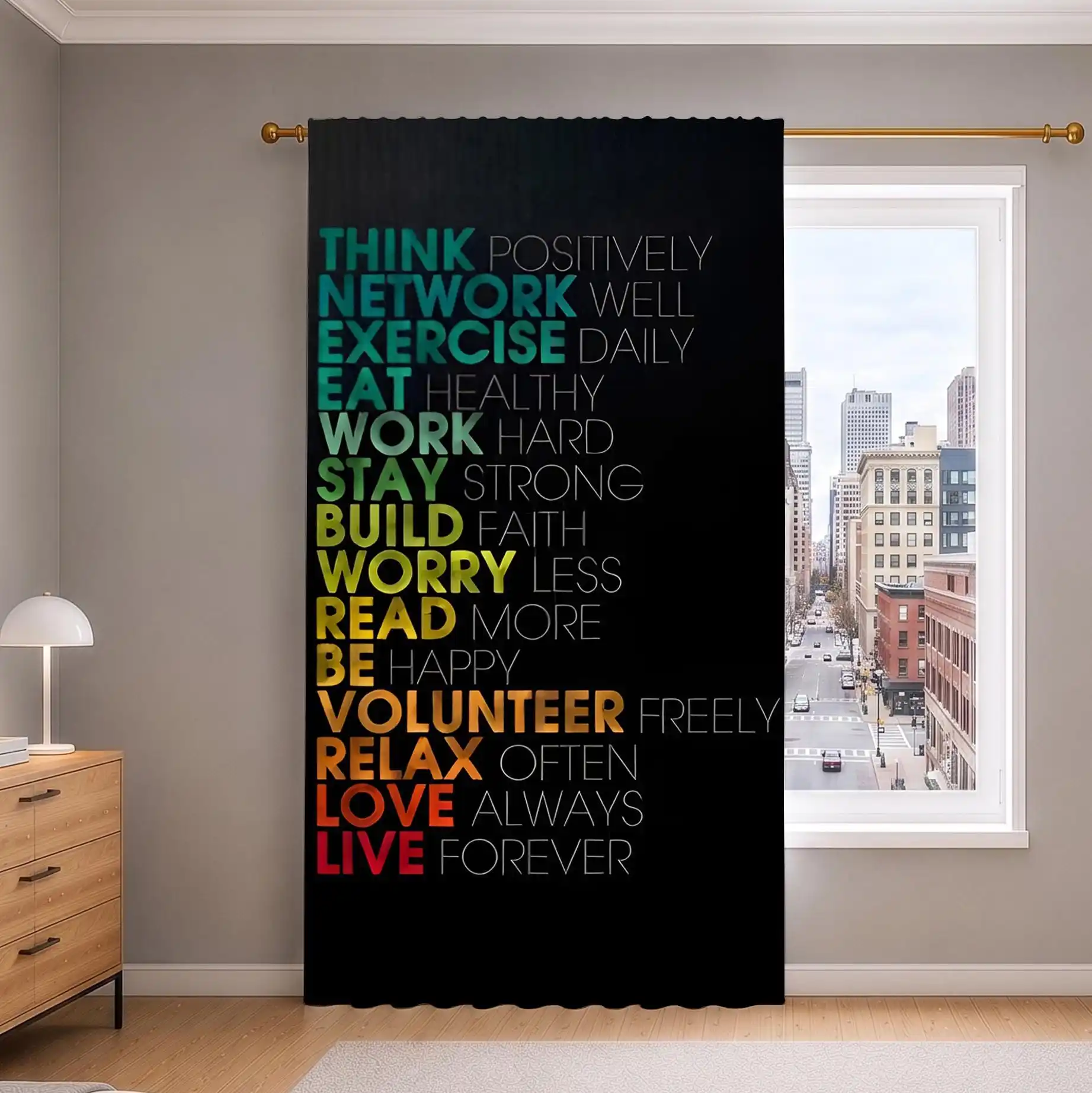 Inspirational Word Art Black Curtain Panels for Living Room Bedroom Home Decor Motivational Quote Window Treatment