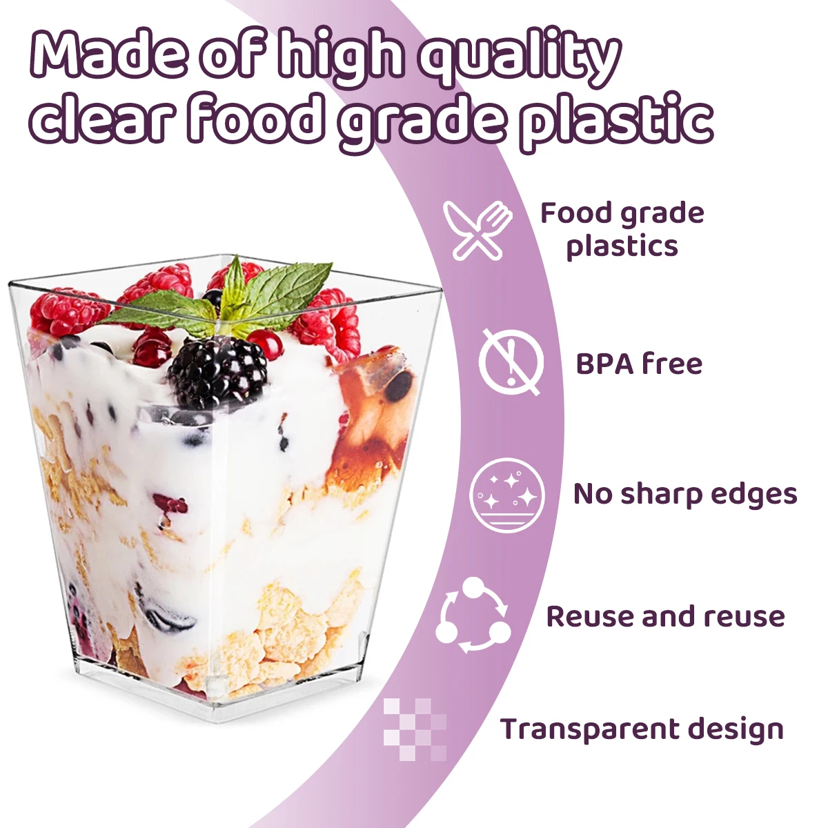50PCS Disposable Transparent Plastic Trapezoidal Cup Party DIY Mini Dessert Cup Wedding Pastry Fruit Ice Cream Food Container
