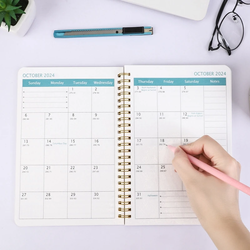 2024 Journal Planner Weekly Daily Plan Calendar A5 Coil Notebook English Sports Punch Schedule Office Agenda Organizer Book