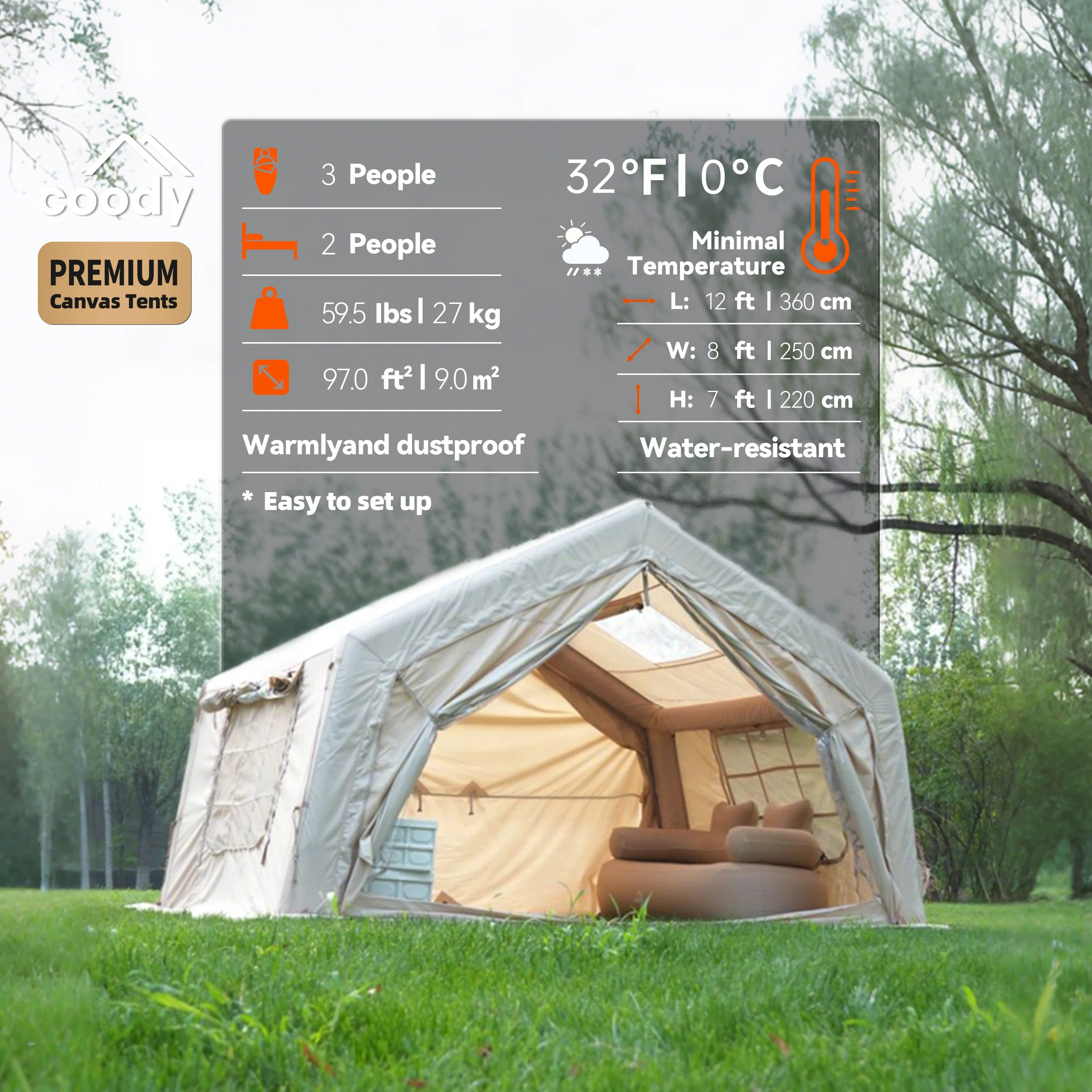 9.0エアテント-ベージュ ゼルト ファミリークイックデリバ - Camping Zelt Outdoor のレビューと価格