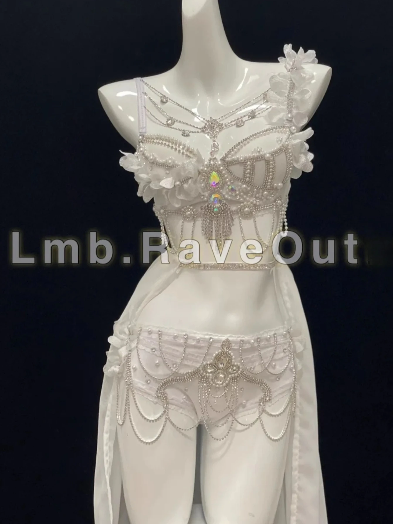 Floral Temperament Bikini Outfits Sparkling Diamond Electric Syllable Set Female Singer Dancer Stage Party Birthday Rave Wear