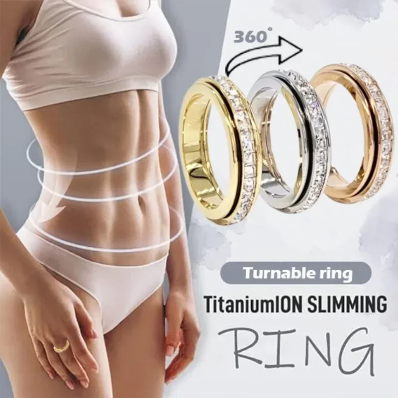 Women's Turnable Anxiety Relief Ring Healthy Slimming Stainless Steel Cubic Zirconia Ring Weight Loss Jewelry Accessories