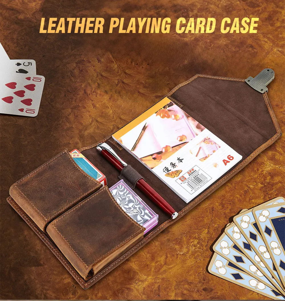 Contact's Family Genuine Leather Playing Card Storage Box With Pen Holder Card Storage Box Card Organizer Card Case For Gifts