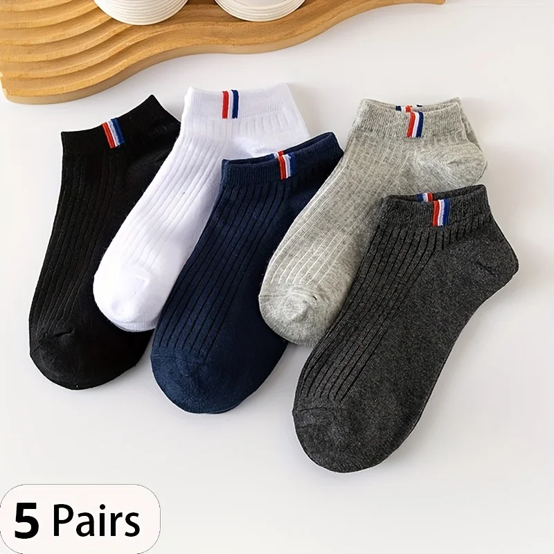 

5 Pairs Men No Show Socks Low Cut Ankle Boat Socks Breathable Thin Summer Casual Sweat Absorbing Plain Color Short Socks