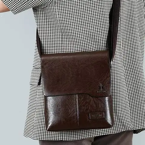 

Solid Color Men's Vintage Business Crossbody PU Leather Casual Large Shoulder Bag