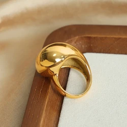 Unique Big Rings For Women In Stainless Steel With 18k Gold Plated Waterproof No Tarnish Women's Glossy Chunky Ring