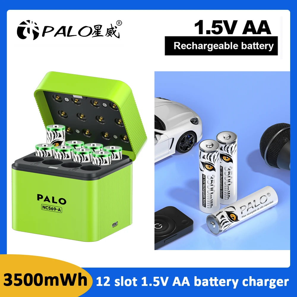 PALO AA batería de iones de litio recargable con caja de cargador de batería AA de 1,5 V baterías de litio de 3500mWh para Gamepad juguetes control remoto
