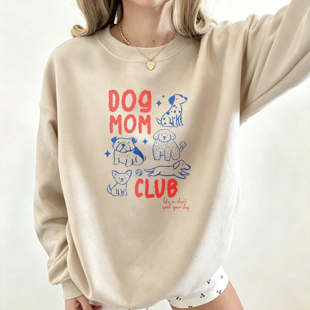 Dog Mom Club Multiple Puppy Sketch Graphic Sweatshirt Cute Doodle Dogs Pullover Dog Lover Pet Owner Casual Loose Sweatshirt Tops