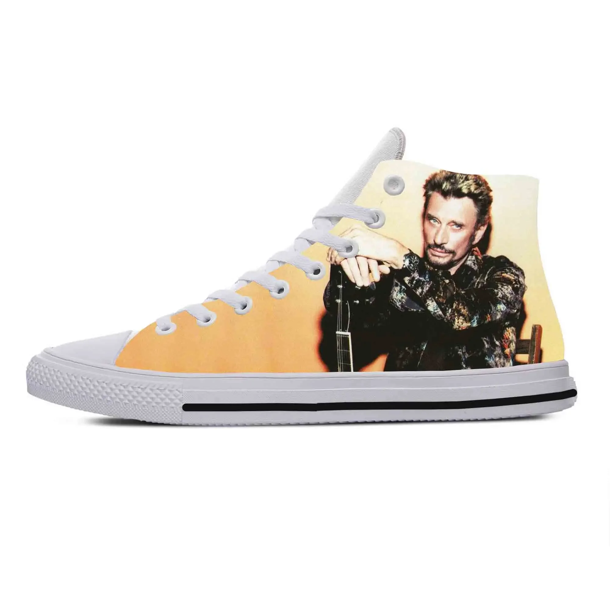 Zapatillas de tela informales para hombre y mujer, zapatos con estampado 3D de Johnny Hallyday, Rock Star Singer, moda musical, Top alto, cómodo, transpirable