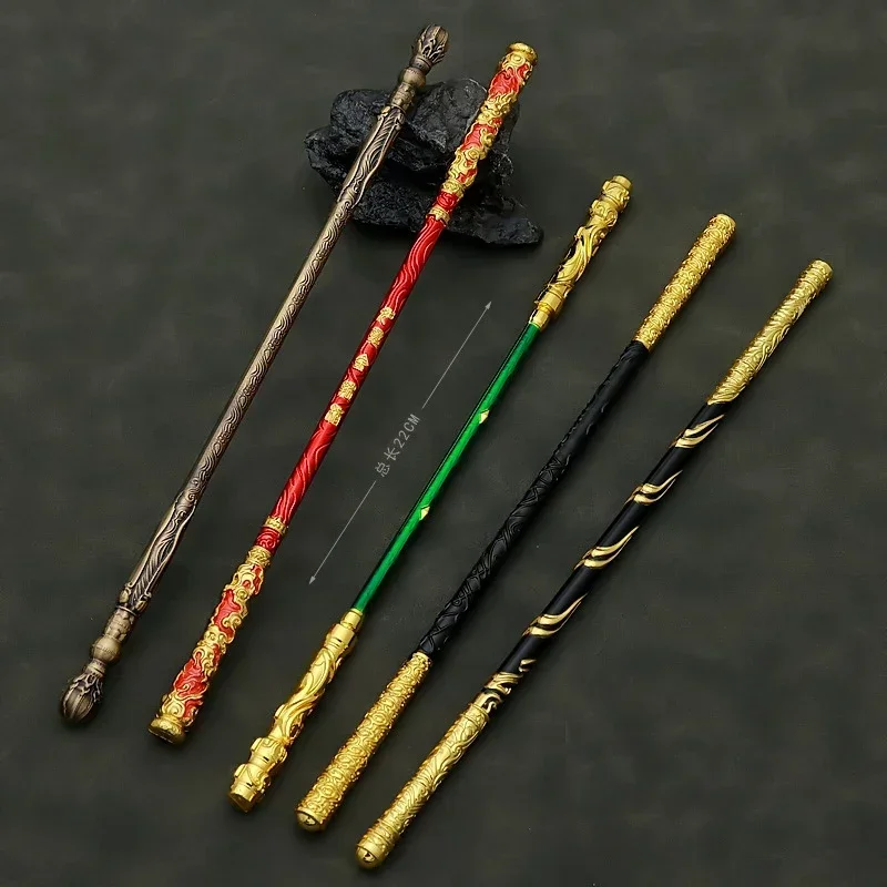 22CM Game Peripherals Sun Wukong As-You-Will Gold-Banded Cudgel Full Metal Replica Miniature Cold Weapon Model Long Stick Crafts