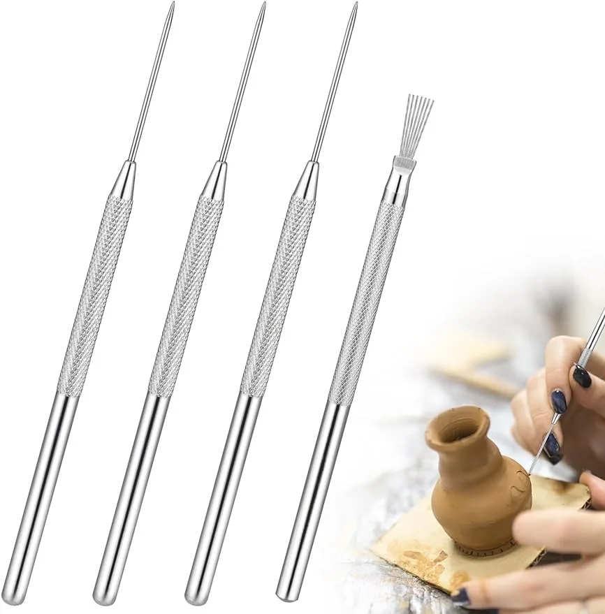 

Clay Needle Tools, 4Pcs Clay Sculpting Ceramic Detail Tools Feather Wire Texture Tools Clay Carving Modeling Kit Stainless steel