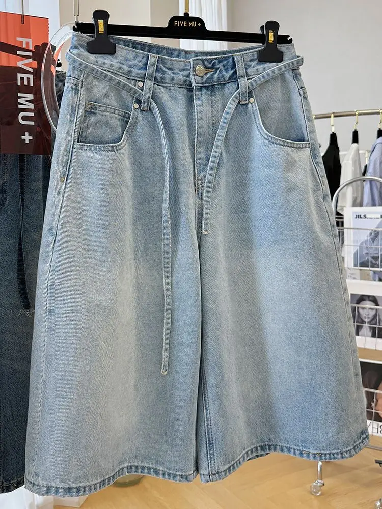 

Лето 2026, свободные джинсы большого размера, женские потертые джинсовые широкие брюки длиной до икры, винтажные повседневные брюки большого размера, женские джинсы