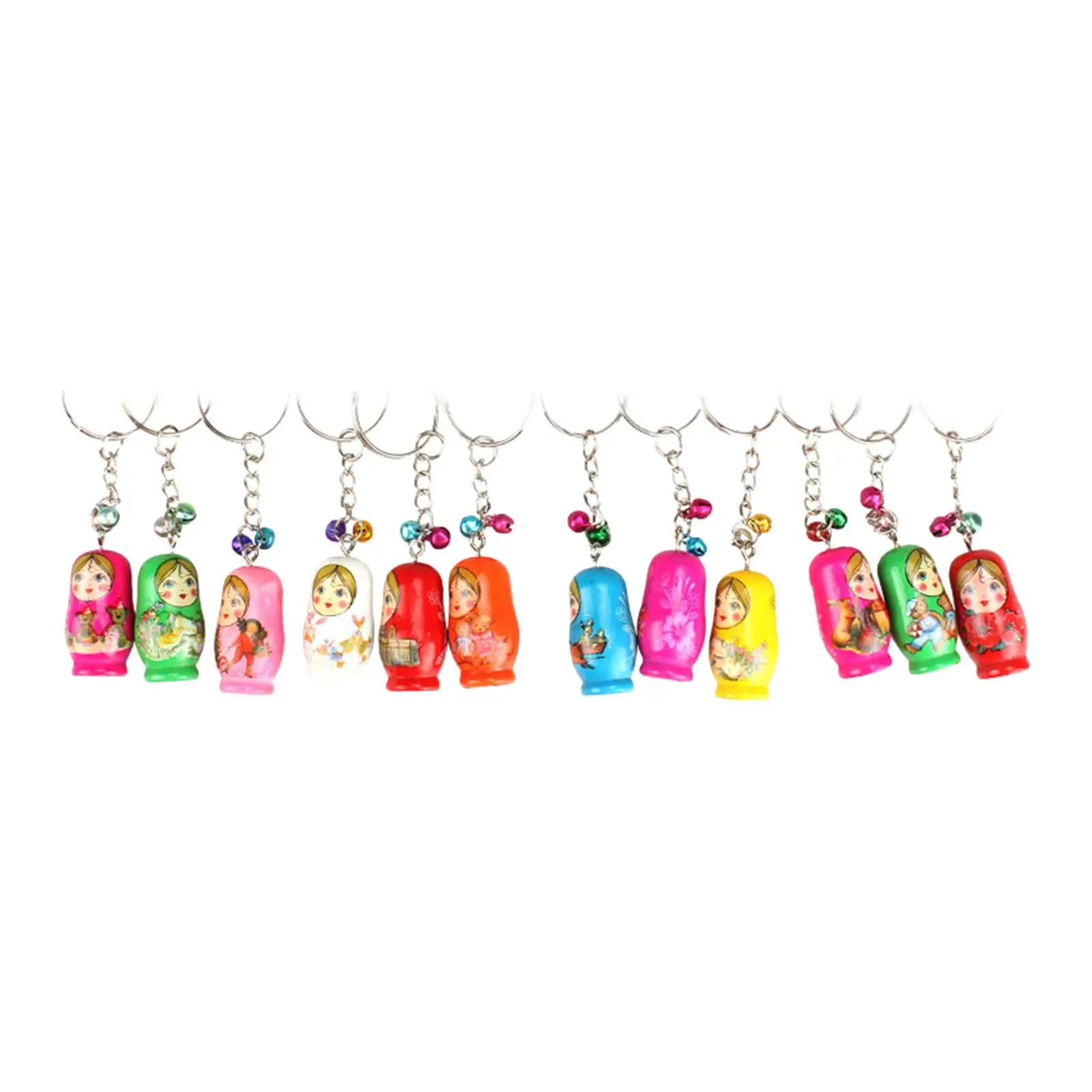 12x Wooden Stacking Dolls Pendant Wood Matryoshka Russian Dolls Key Rings Charms for Bags Unisex Purse Men Backpack