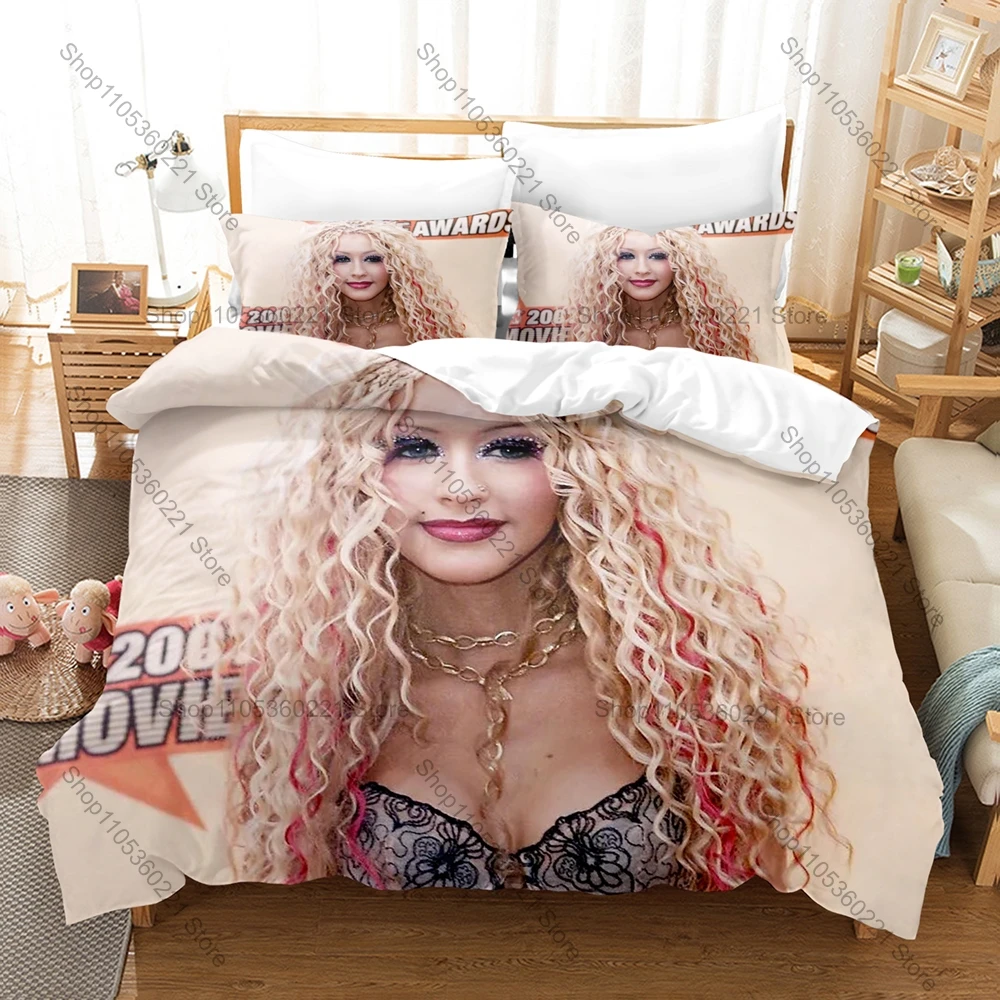 Christina Aguilera Retro Typography Pop Music Duvet Cover Set 3PCS Bedding With 2 Pillowcases Pop R&B Fans Bedroom Decor