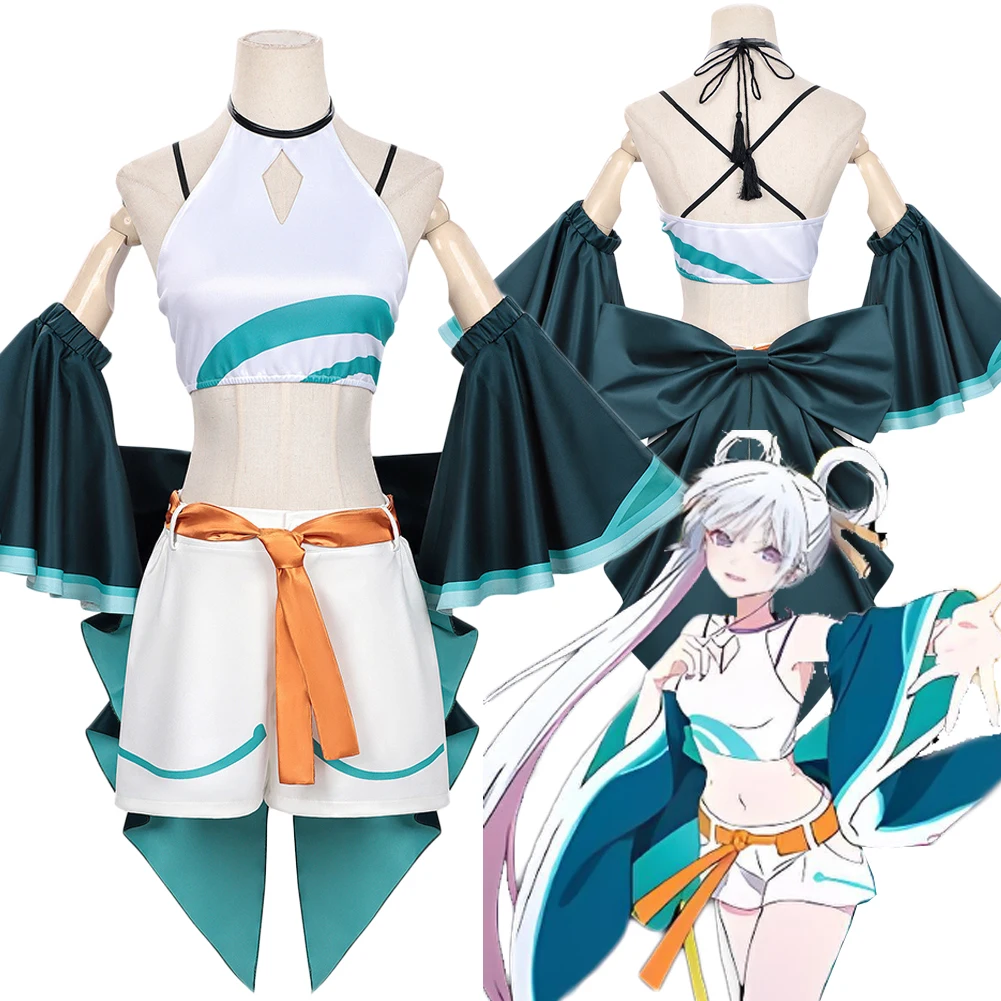 

Космическая принцесса Кагуя Цукими Ячиё, карнавальный костюм, комплект зеленой одежды, униформа на Хэллоуин, карнавальная вечеринка, для взрослых женщин