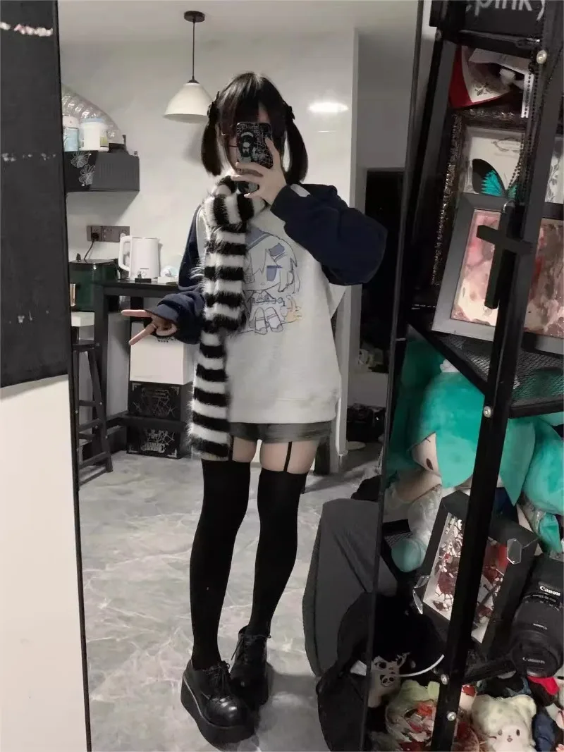 2025 New Japanese Summer Original Daily Printing Subculture Round Neck Shoulder Sleeves Velvet House Sweater Top For Women