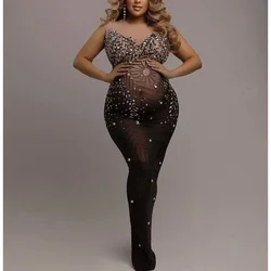 Elegant Stretchy Mesh Printed Red Evening Dress For Party Banquet Embellished Maternity Dresses for Pregnancy Photoshoot