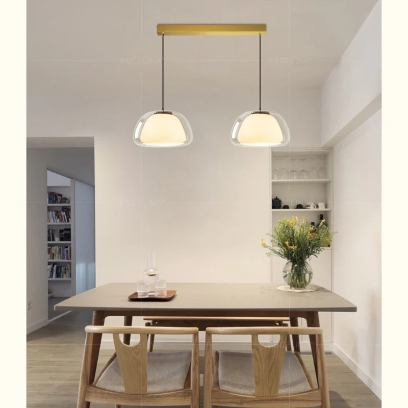 Nordic Glass Pendant Light LED Minimalist Cream Hanging Lamps for Restaurant Living Room Bedroom Study Home Decor Fixtures