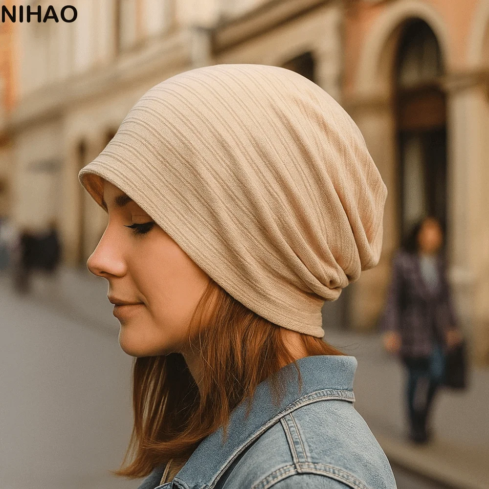 

Fabric Caps Stripes Slouchy Beanies Hat Soft Windproof Knitted Outdoor Baggy Skullcaps Solid Color Comfortable Thin Hedging Cap