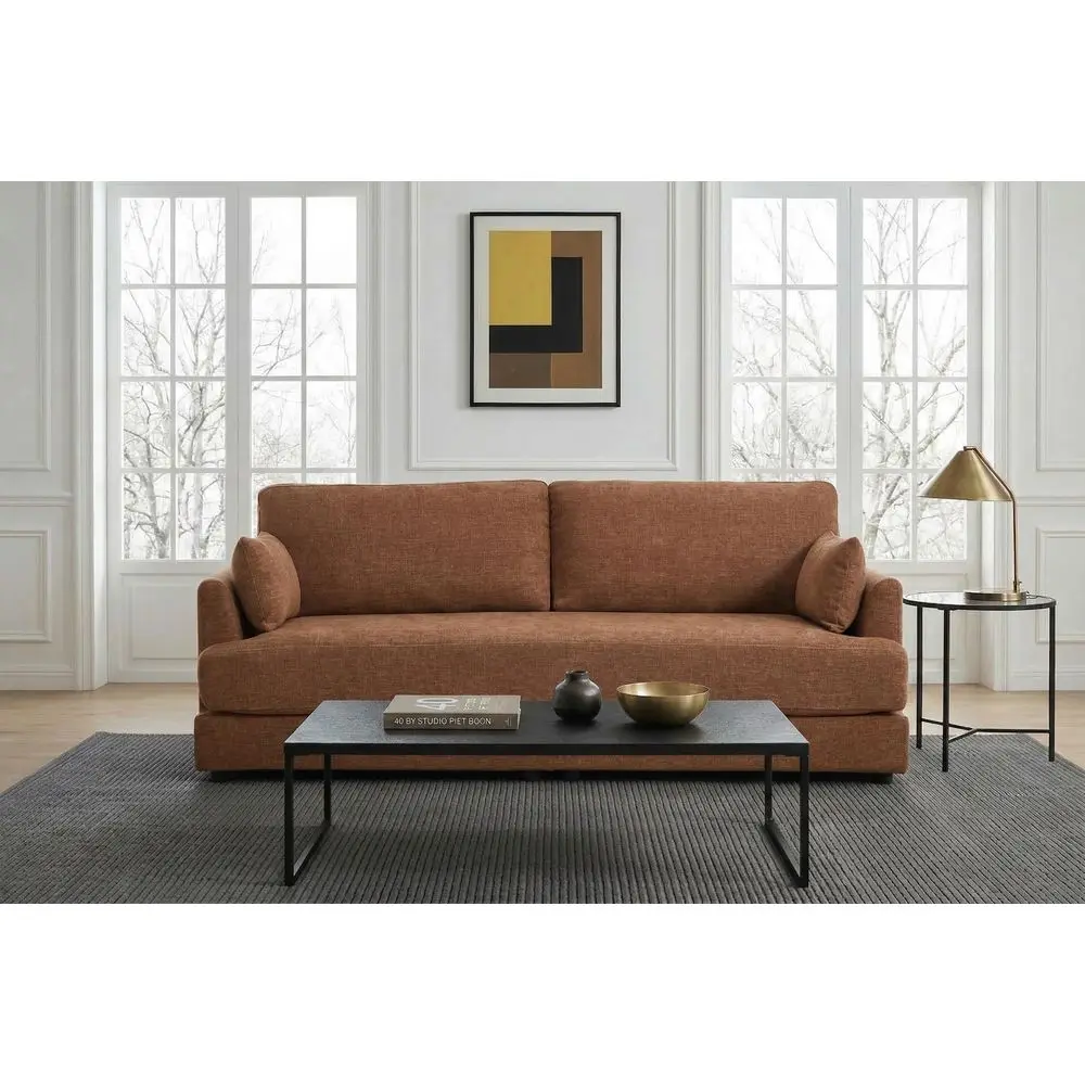 Seat Sofa for Living Room, Faux Leather 85 Couch, Mid Century Vintage Sofa Sets with Rolled Arms and Nailheads, Big Comfy Couch