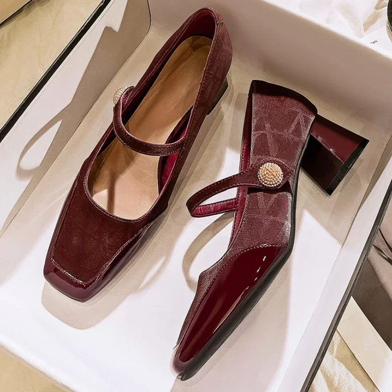 

Fashion Chunky Heel Mary Jane Shoes Women Square Toe Pumps Shallow Comfort Brand Wedding Dress Shoes Elegant Office Women Shoes