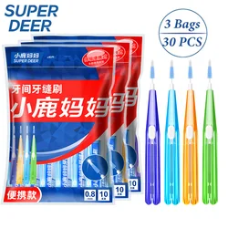 Fawnmum 30pcs Retractable Interdental Brush 0.6-1.0mm Soft Bristle Toothbrush Clean Between Teeth Push-Pull Brush For Oral Care
