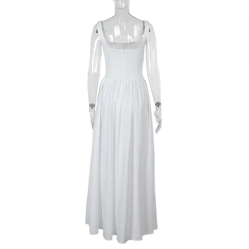 Simple and elegant solid-color corset halter dress, wedding and graduation ceremony, long skirt with a large skirt