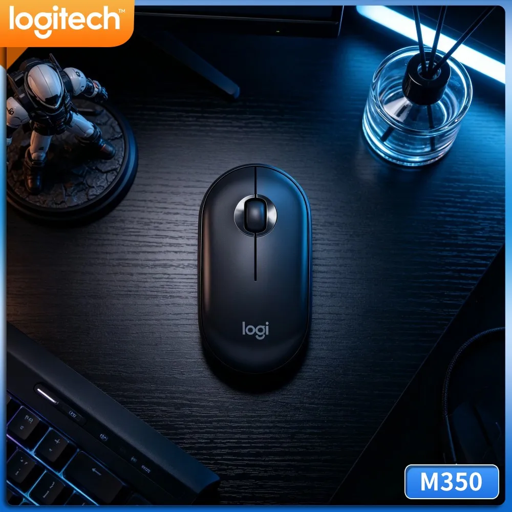 Logitech M350 Wireless Pebble Mouse - Minimalist Design, Silent Scroll, Recycled Plastic, 10M Range, Multi-Device Fit