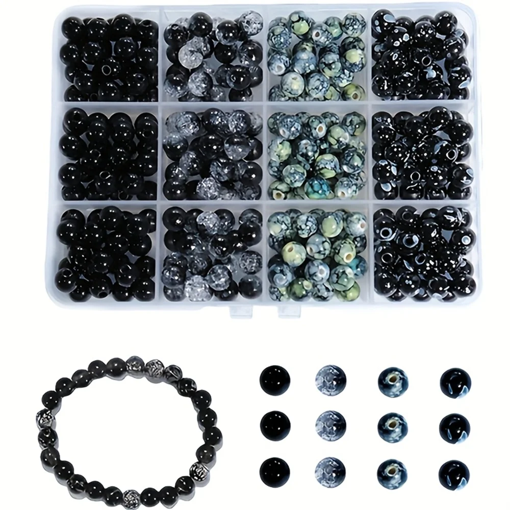 340pcs Acrylic Black Round Bead Handmade Jewelry Set Box, Suitable for DIY Friendship Bracelets, Necklaces, Earrings, Suitable f