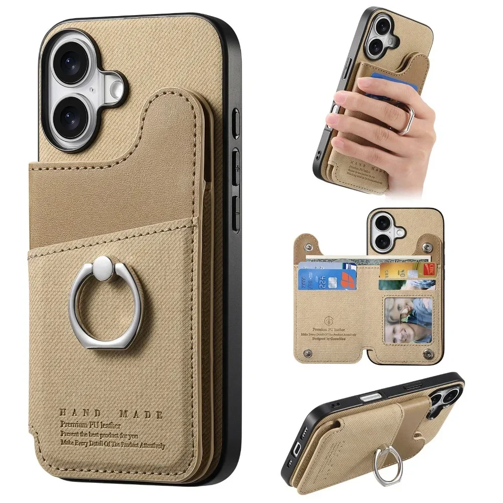 Flip-Wallet mit Kartenhalter RFID-blockierende Handyhülle für iPhone 18 17 16 15 14 Plus 13 12 Pro Max Ring-Lederhalterung – Detail 3