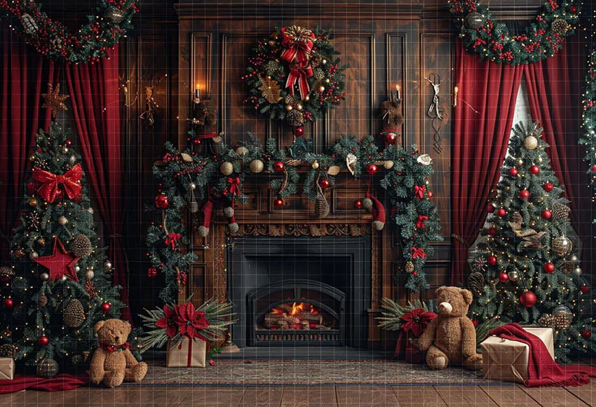 Mehofond التصوير خلفية الشتاء عيد الميلاد الموقد نافذة أشجار عيد الميلاد الاطفال الأسرة صورة ديكور خلفية استوديو الصور