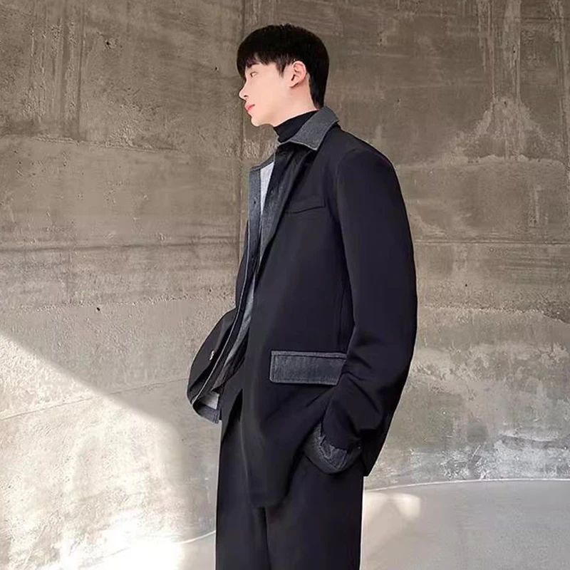 LUZHEN 2026 Spring New Original Fake Two Piece Design Double Layer Neck Blazer Coat Men's Patchwork Pockets Male Clothes JY6245
