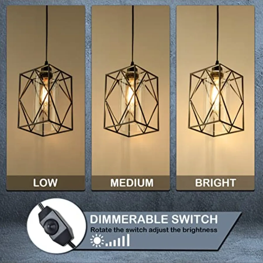 Plug in Pendant Light with Dimmer Switch, Outdoor Farmhouse Hanging Lights Fixtures for Gazebo and Porch, Plug in Ceiling Light
