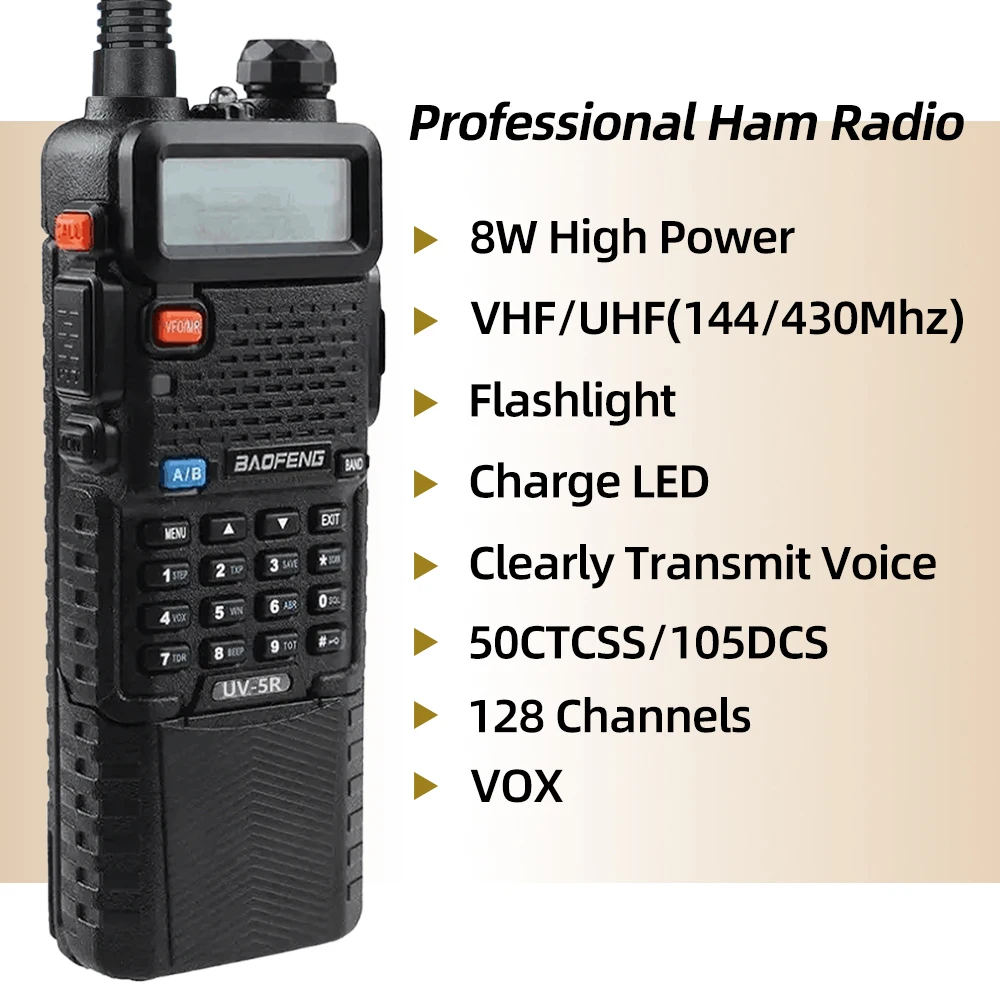 1/2 pezzi Baofeng UV-5R Walkie Talkie 8W 3800mAh Tri Power Type-C VHF UHF Dual Band a lungo raggio Radio FM Ricetrasmettitore portatile Outdoo