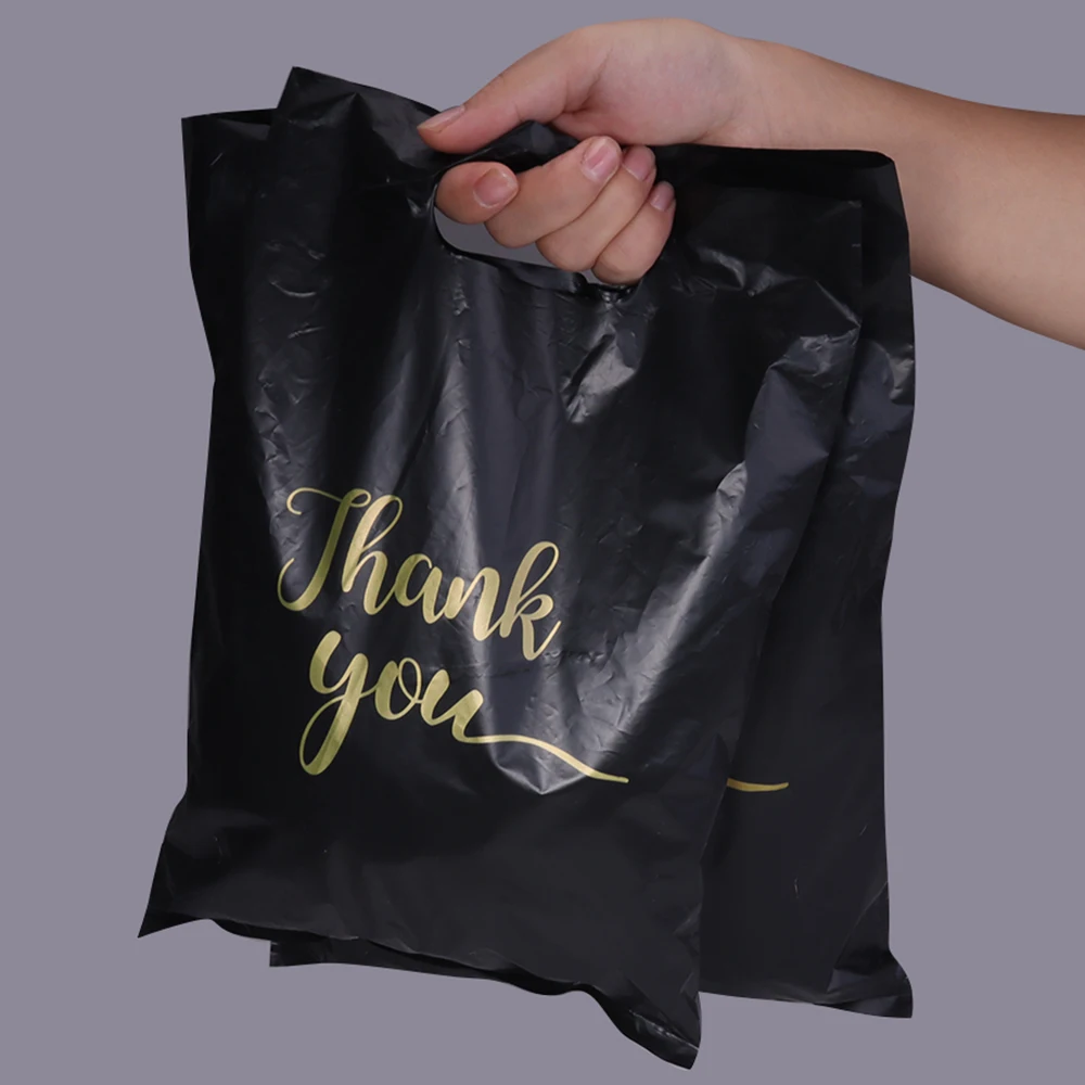 20 قطعة شكرًا لك حقيبة تسوق بلاستيكية مع مقبض بولي يموت قطع البلاستيك البضائع هدية حقيبة هدية للشركات الصغيرة بالتجزئة